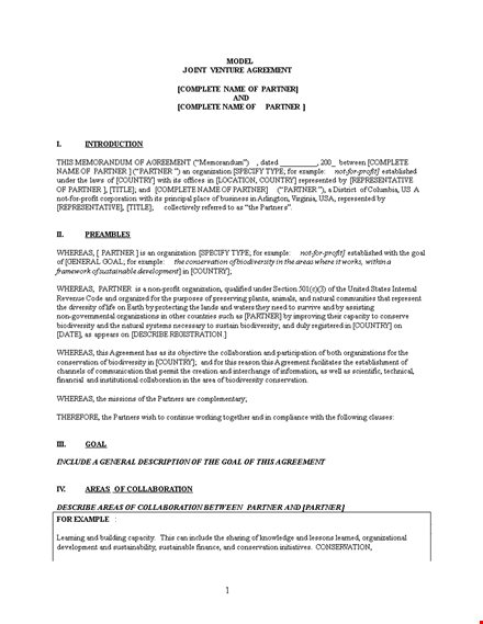 joint venture agreement template - create future partnerships with this agreement template