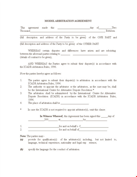 model arbitration agreements for effective resolution of disputes with various parties - icadr template