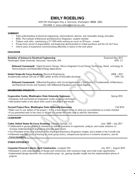 electrical engineering fresher resume template - engineering in washington, vancouver template