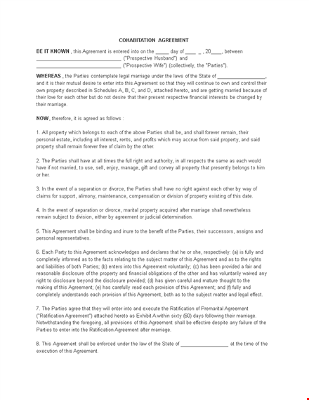 create a cohabitation agreement to define the property rights and obligations of the parties template