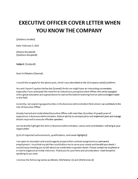 executive officer cover letter template