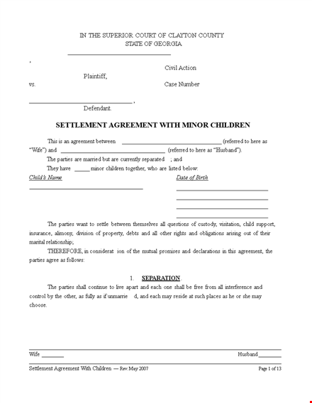 child support settlement agreement form template