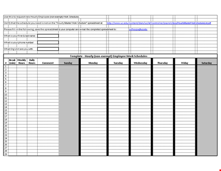 hourly work schedule template template