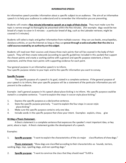 informative speech essay sample template