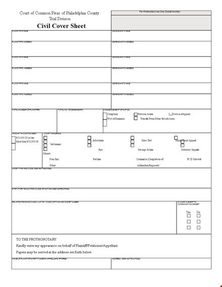 civil cover sheet example template