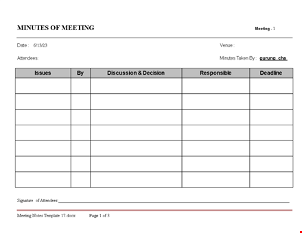 best meeting notes template for accurate minutes | attendees & venues template