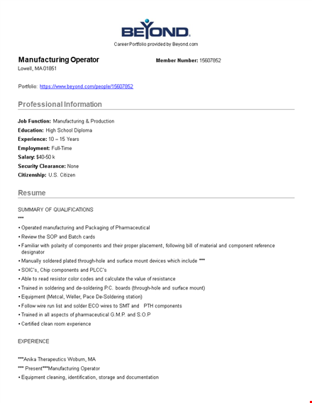 manufacturing resume templates, equipment operator, batch coating - get hired today template