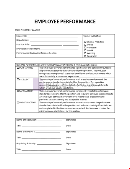employee performance report template