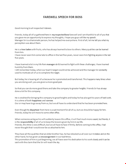 staff farewell party speech template