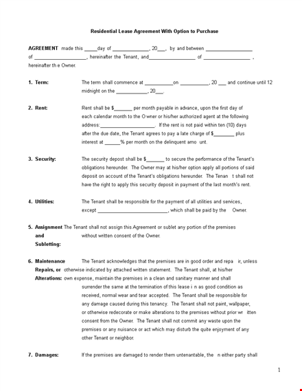rent with option to buy agreement form template