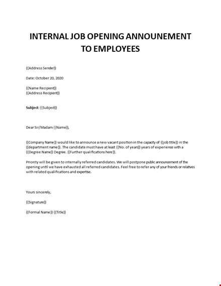 internal job opening announcement to employees template