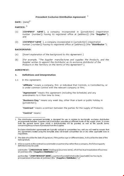 agreement for distribution of supplier's products between supplier and distributor template