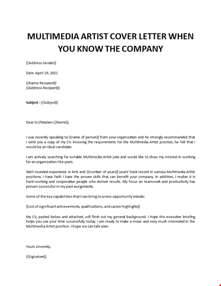 multimedia designer cover letter template