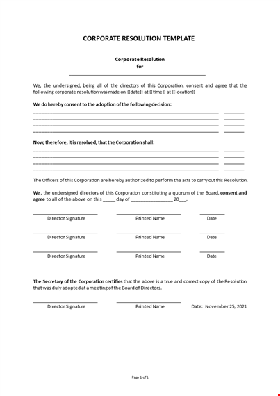 corporate resolution template template