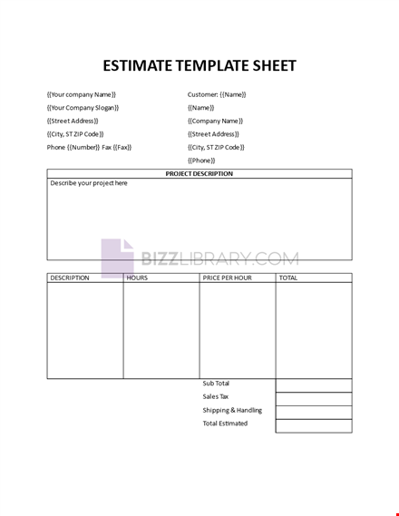 estimate sheet layout for company projects template