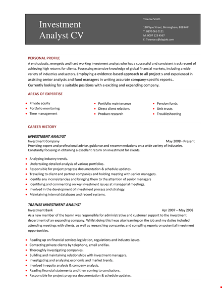 investment banking analyst resume template