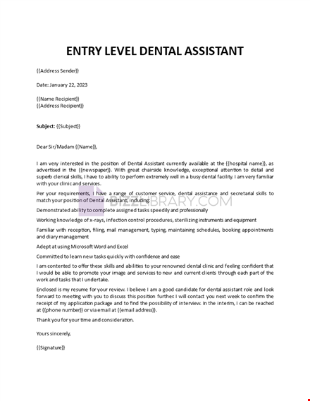 dental assistant cover letter template