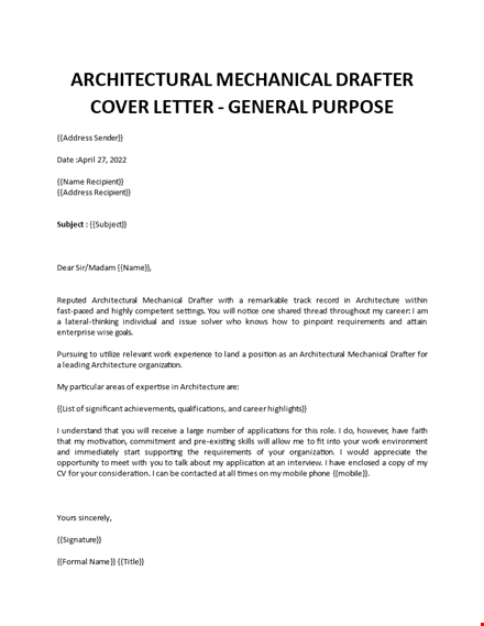 architectural mechanical drafter cover letter template