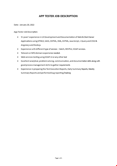 application tester job description  template