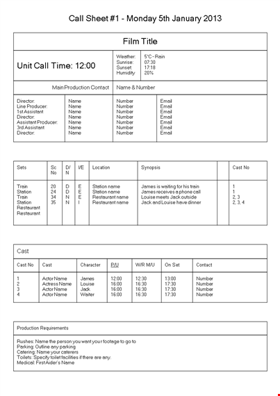sample call sheet template template