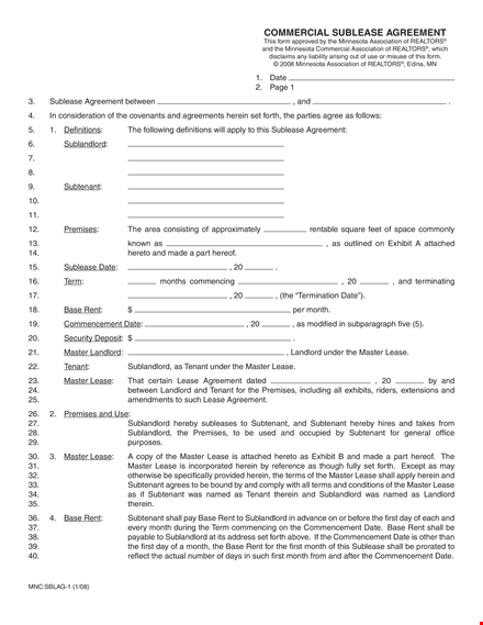 sample commercial sublease agreement template template