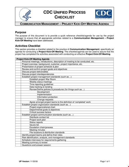 project kick off meeting agenda checklist template