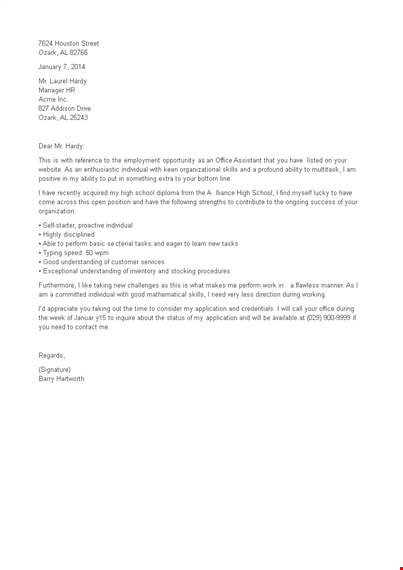 high school student job application letter template