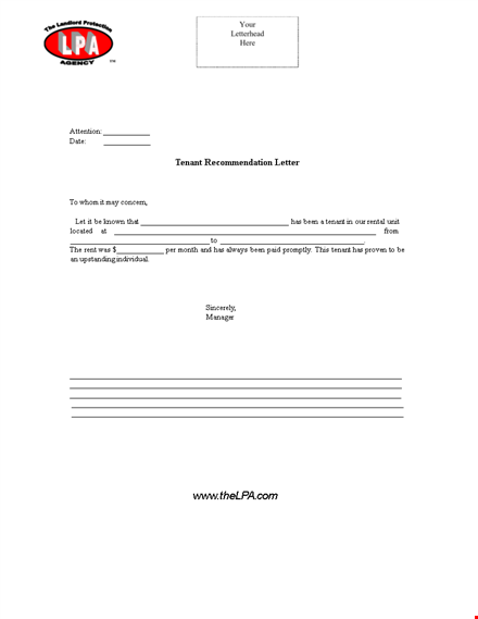 trusted tenant recommendation | professional landlord reference letter template