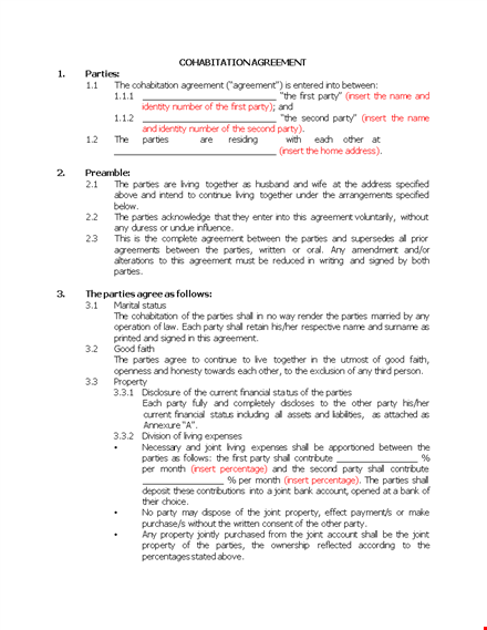 general cohabitation agreement template | property agreement with parties | shall and parties template