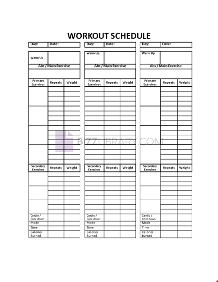 workout schedule template template