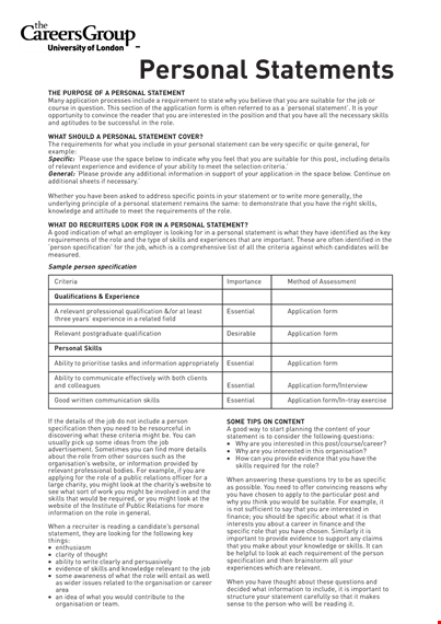 personal statement format for job template