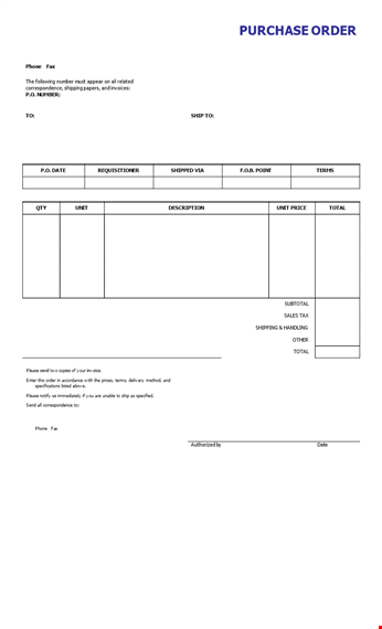 easy purchase order for your company - streamline your purchasing template
