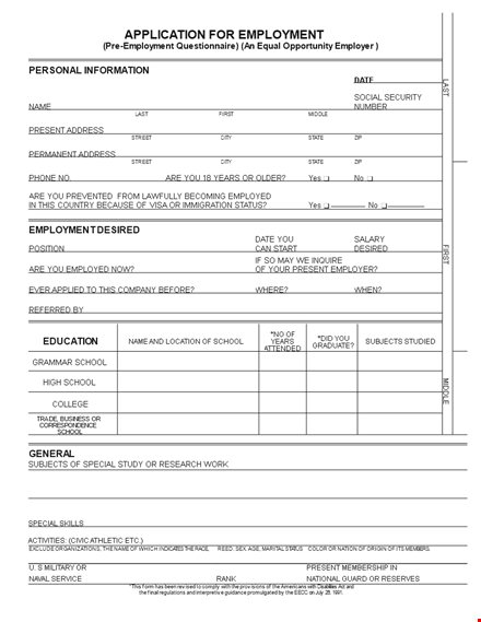 free blank job application form template