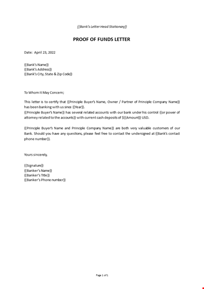 proof of funds letter template
