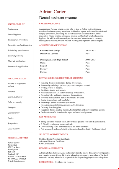 dental administration assistant resume template