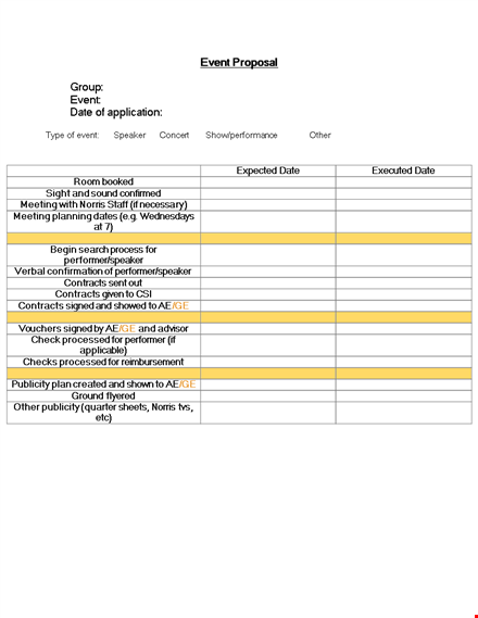 customizable event proposal template for contracts, speakers, and performers template