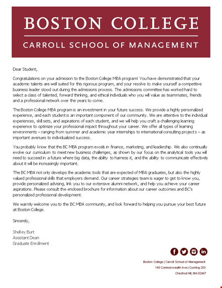 congrats on your boston college acceptance | program congratulations letter template