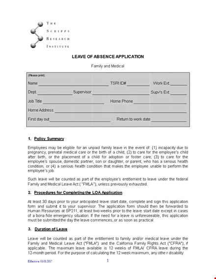 leave of absence template for medical or family reasons template