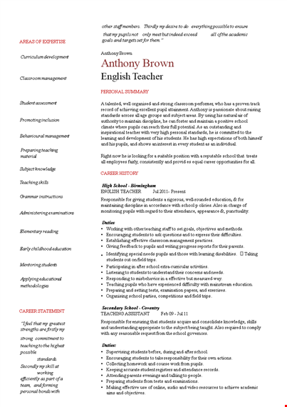 high school teacher resume for teaching students and engaging pupils at school template