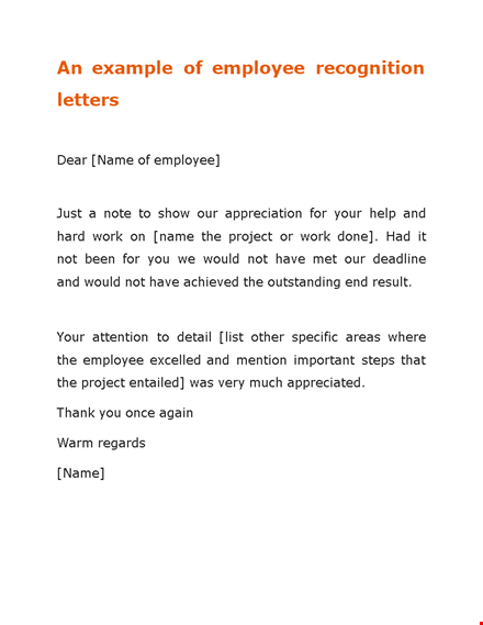 employee recognition letter - awarding exceptional project performance template