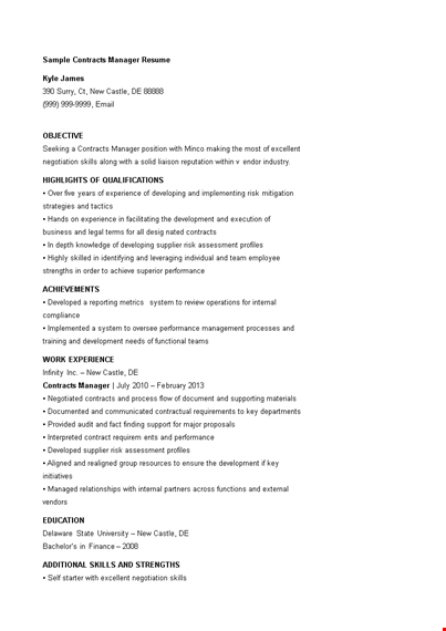 sample contract manager resume template