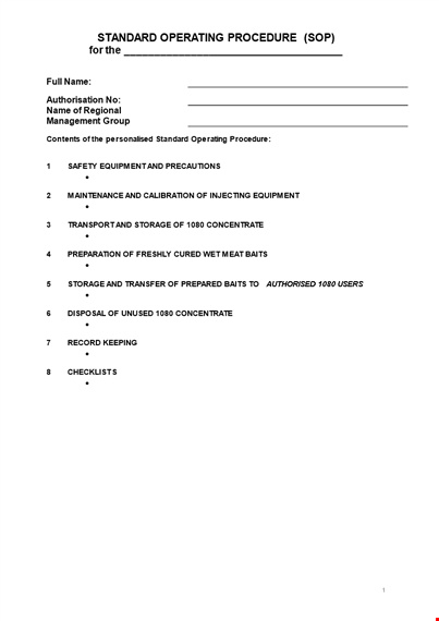 sop templates | standard operating procedure equipment template