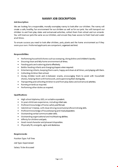 nanny job description template