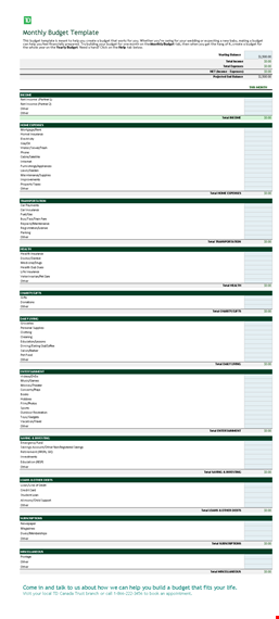 excel monthly business budget template template