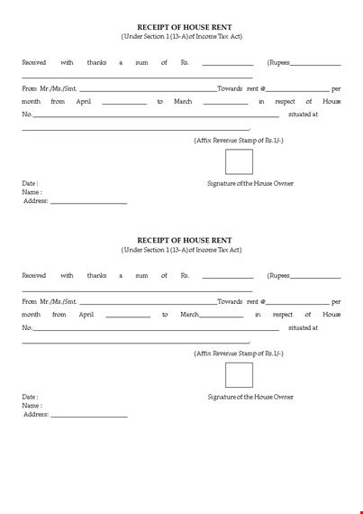 house rent receipt template - free printable receipt template