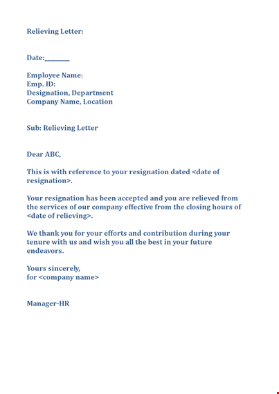 resignation letter | requesting your company for a relieving letter template