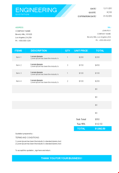 industry standard engineering quotation template - free download template