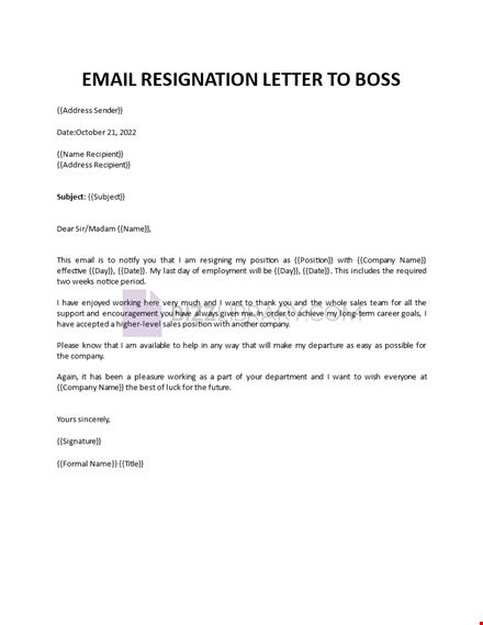 email resignation letter to boss template