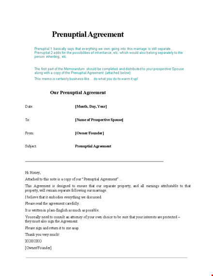 get a secure prenuptial agreement template - protect your property and separate assets with ease template