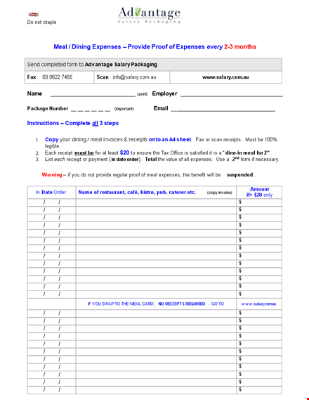 restaurant receipt sample | manage salary, expenses, and receipts template